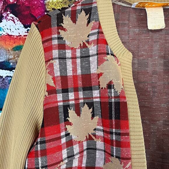 Vintage Momentum Silk Polyester Blend Open Front Leaf Print Cardigan Sweater M - Picture 7 of 9